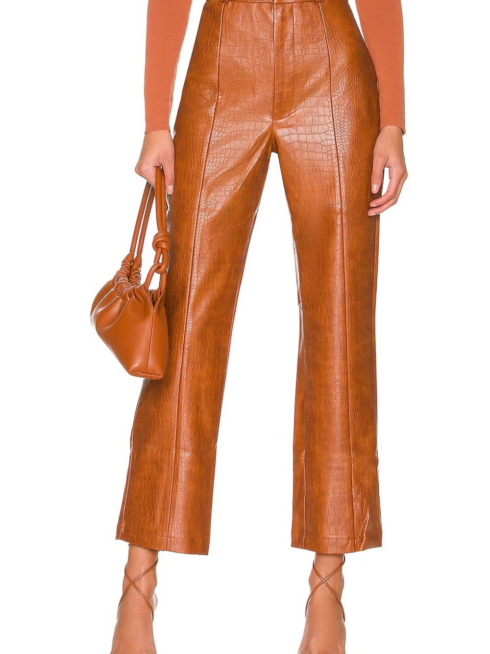 Bardot Brown Croc Embossed Faux Leather Straight Leg Pants US 8